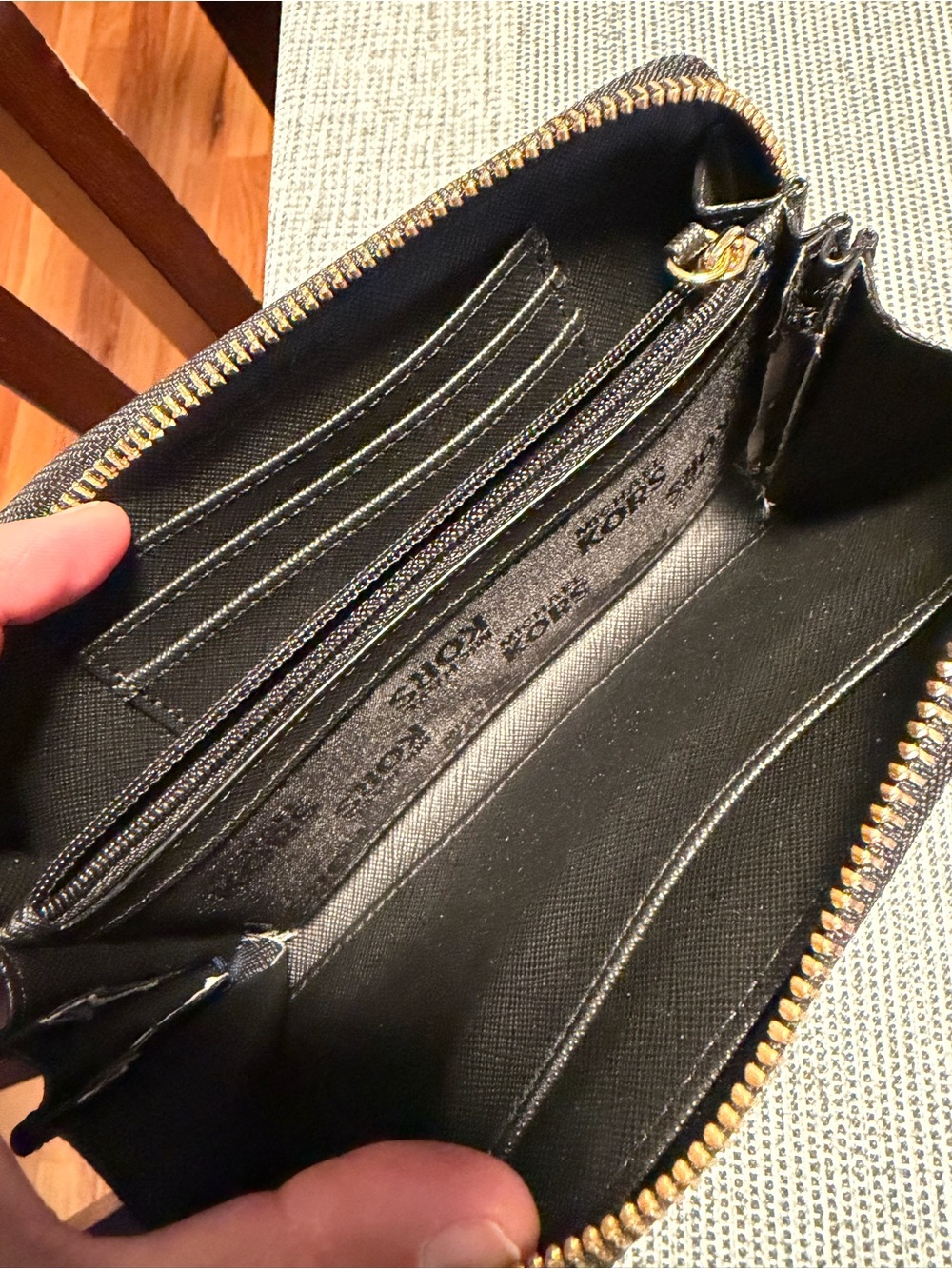 Michael Kors Black Pebbled Leather Zip-Around Wallet with Gold Plate - Picture 7 of 10